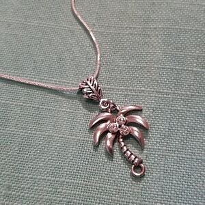 Necklace silver plated palm tree CZ pendant New
